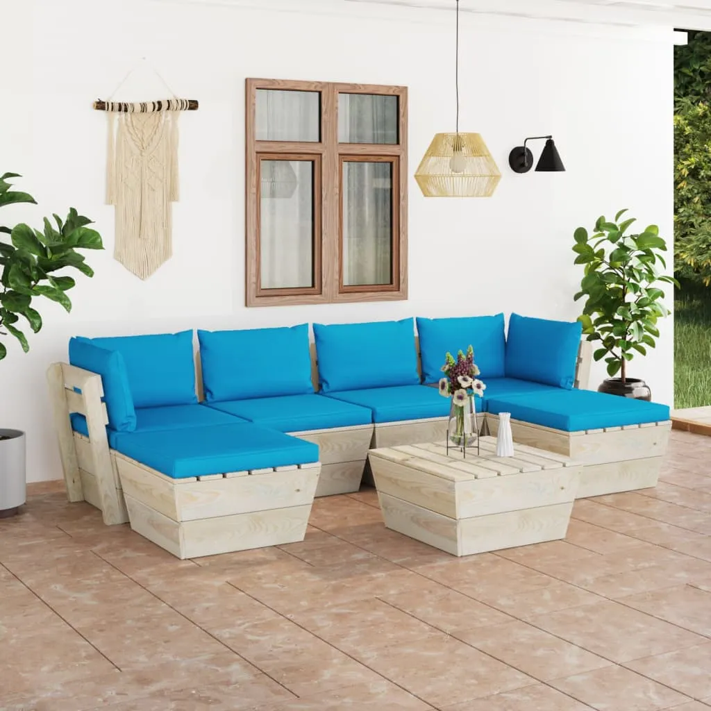 vidaXL Set Divani da Giardino su Pallet 7 pz con Cuscini Legno Abete