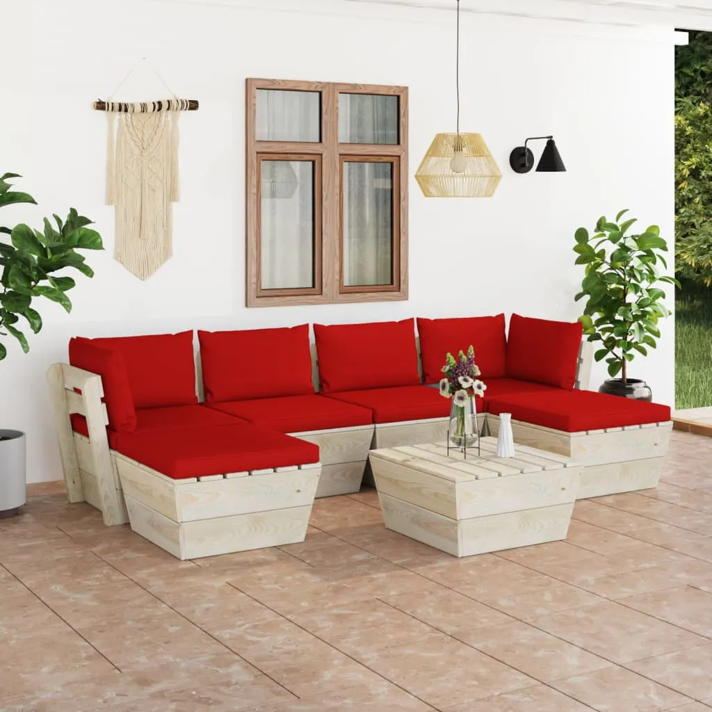 vidaXL Set Divani da Giardino su Pallet 7 pz con Cuscini Legno Abete