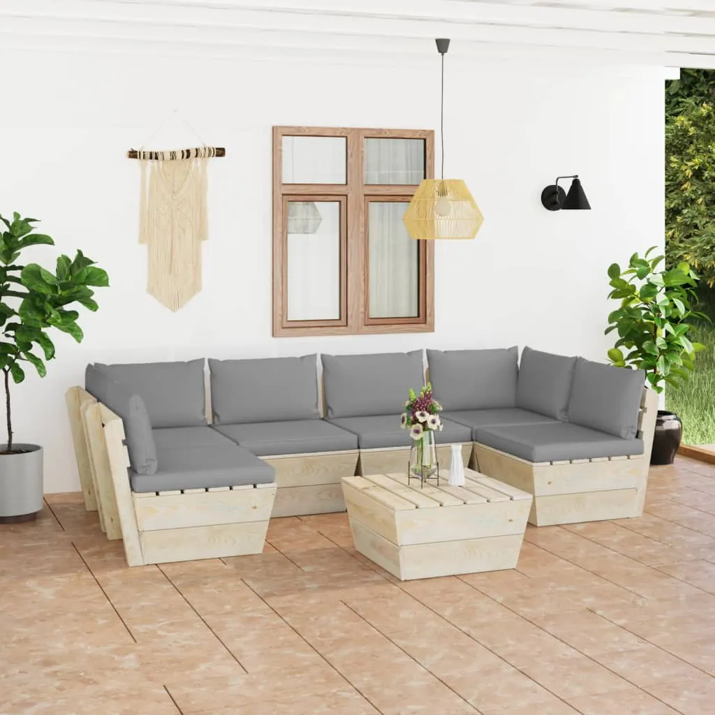 vidaXL Set Divani da Giardino su Pallet 7 pz con Cuscini Legno Abete