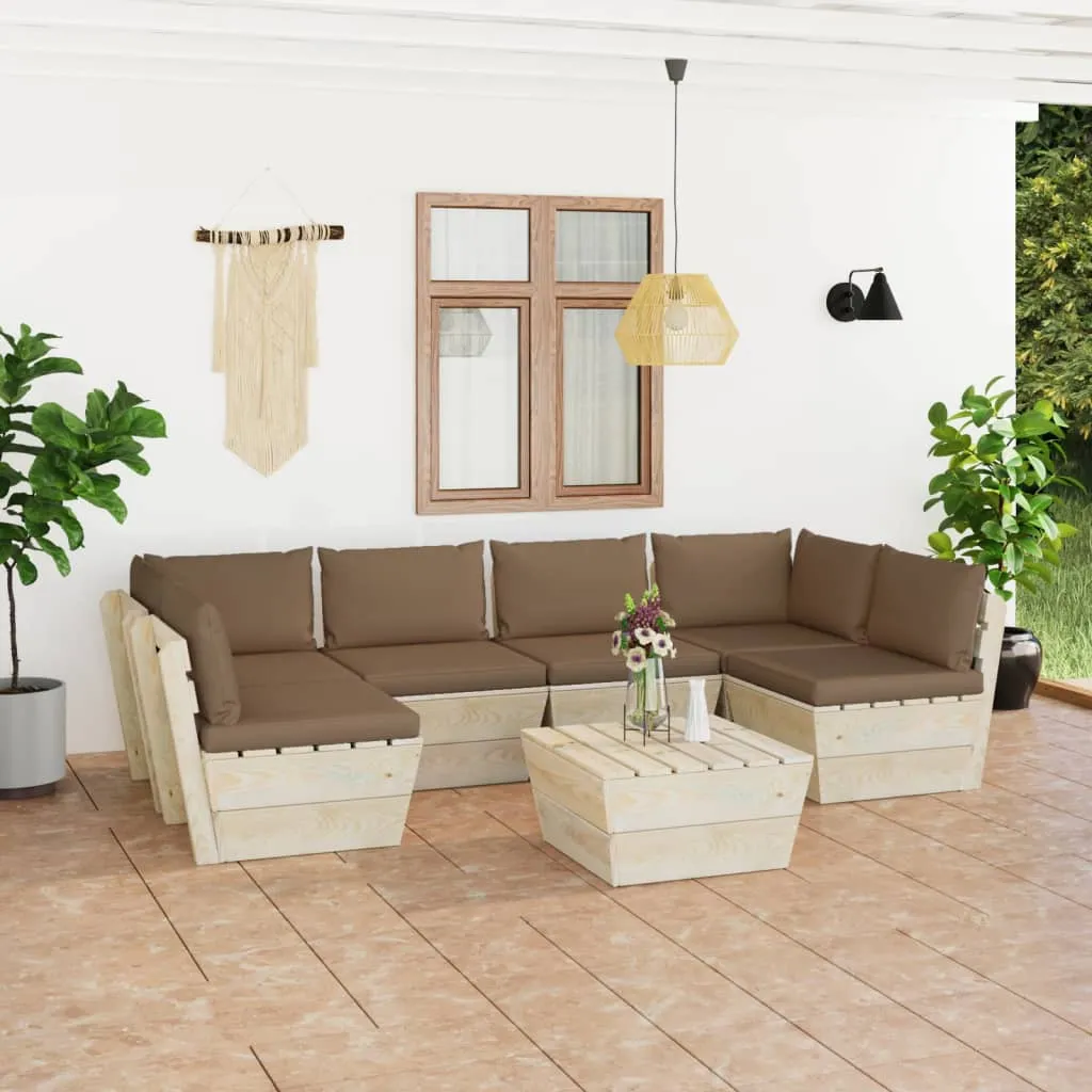 vidaXL Set Divani da Giardino su Pallet 7 pz con Cuscini Legno Abete