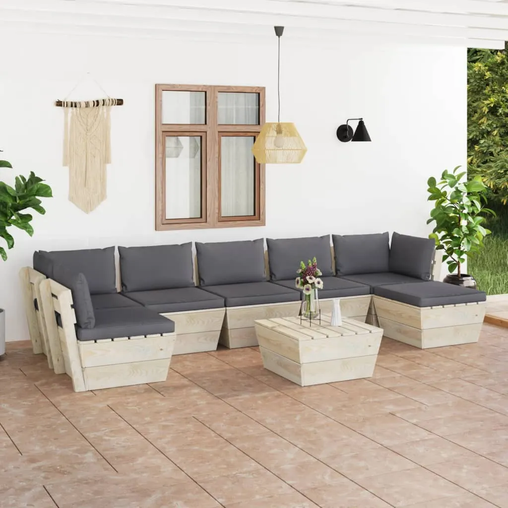 vidaXL Set Divani da Giardino su Pallet 8 pz con Cuscini Legno Abete