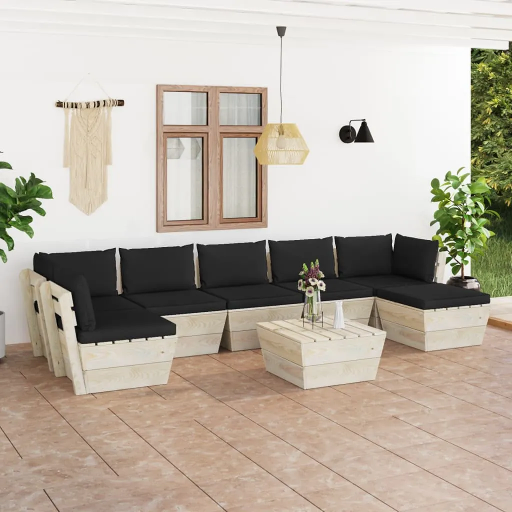 vidaXL Set Divani da Giardino su Pallet 8 pz con Cuscini Legno Abete