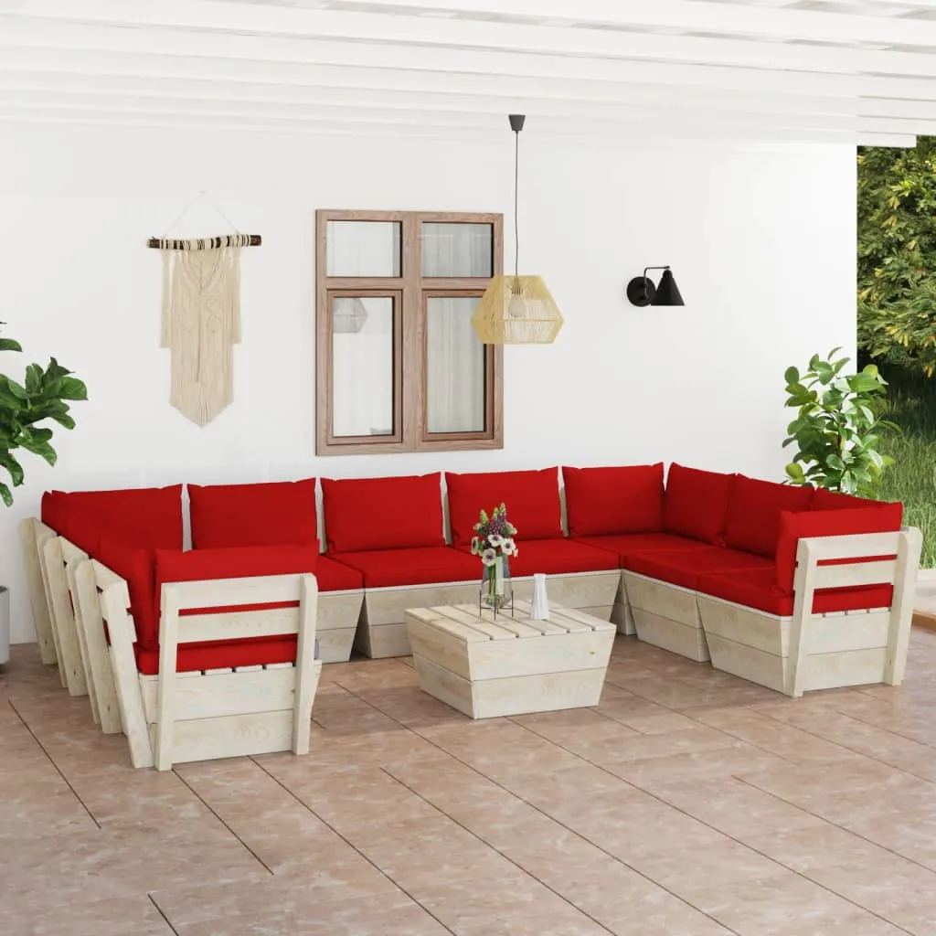 vidaXL Set Divani da Giardino su Pallet 10 pz con Cuscini Legno Abete