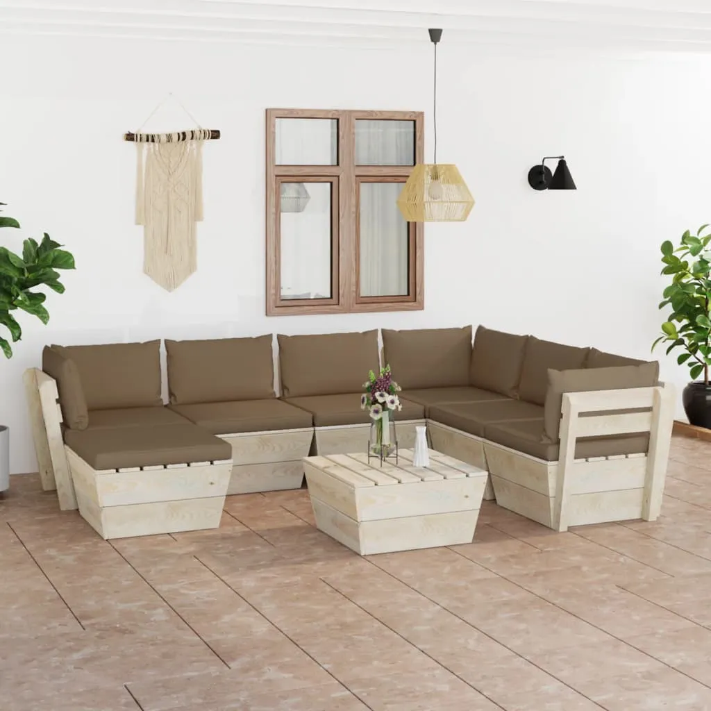 vidaXL Set Divani da Giardino su Pallet 8 pz con Cuscini Legno Abete