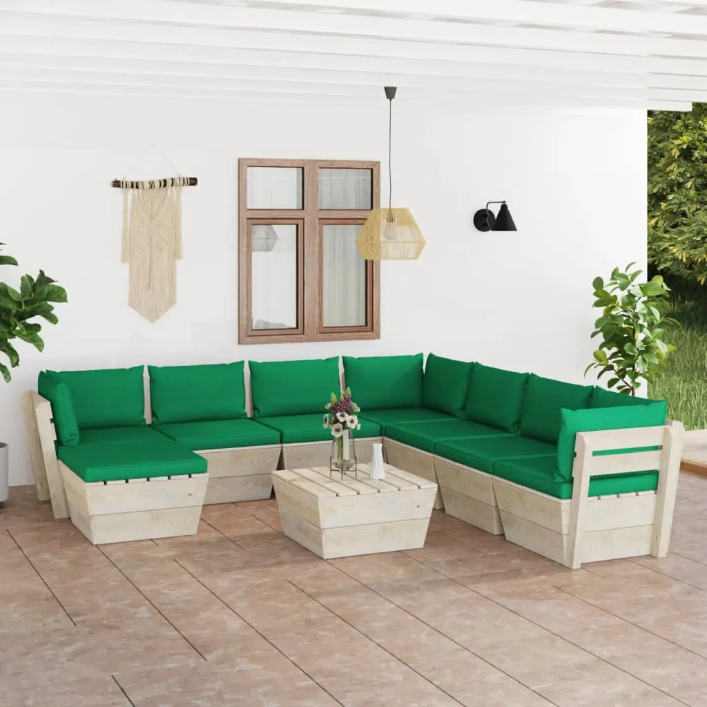 vidaXL Set Divani da Giardino su Pallet 9 pz con Cuscini Legno Abete