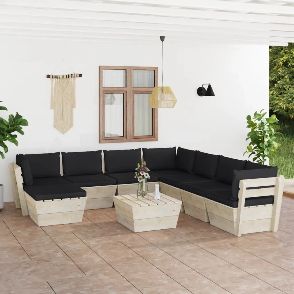 vidaXL Set Divani da Giardino su Pallet 9 pz con Cuscini Legno Abete