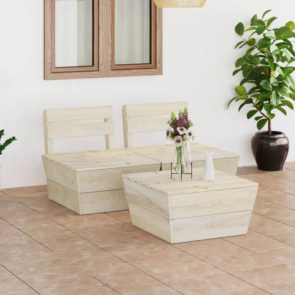 vidaXL Set Divani da Giardino su Pallet 3 pz in Legno Abete Impregnato