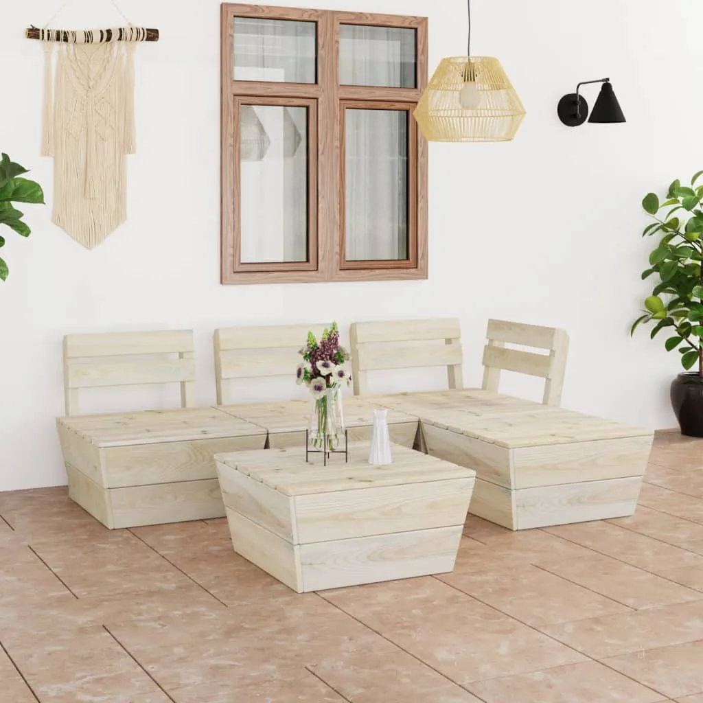 vidaXL Set Divani da Giardino su Pallet 5 pz in Legno Abete Impregnato