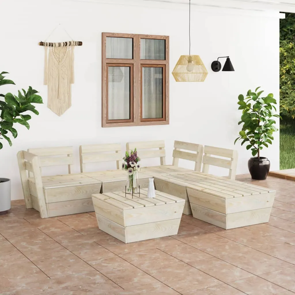 vidaXL Set Divani da Giardino su Pallet 6 pz in Legno Abete Impregnato