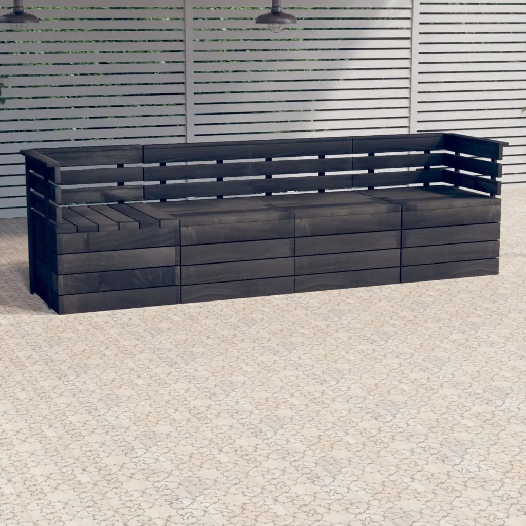 vidaXL Divano da Giardino 4 Posti su Pallet Grigio Scuro Massello Pino