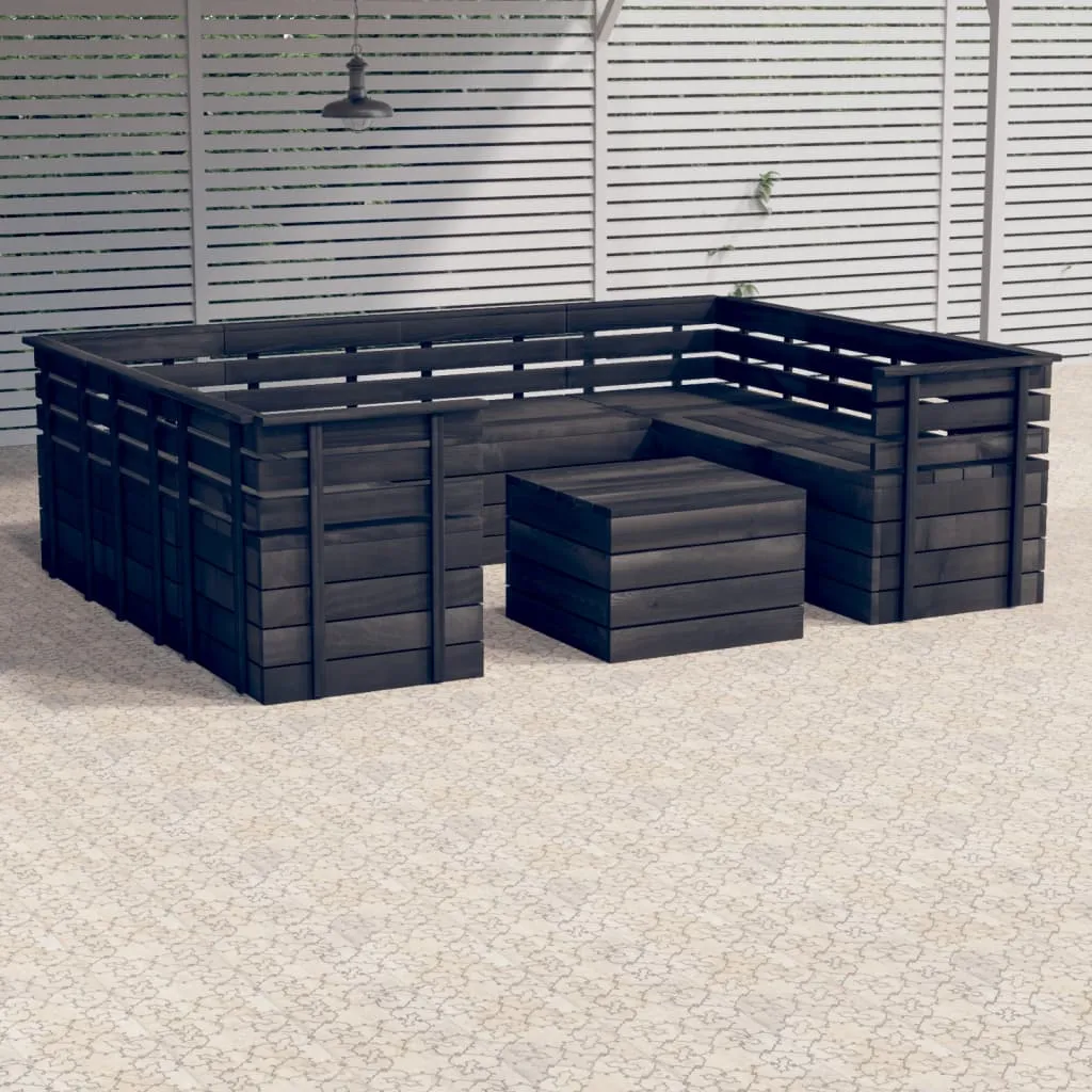 vidaXL Set Divani da Giardino su Pallet 9 pz Legno Pino Grigio Scuro