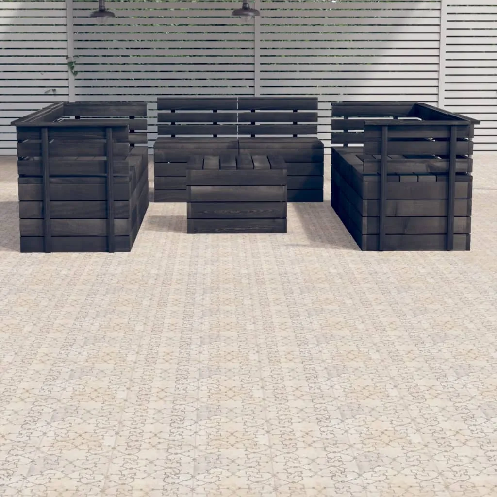 vidaXL Set Divani da Giardino su Pallet 9 pz Legno Pino Grigio Scuro