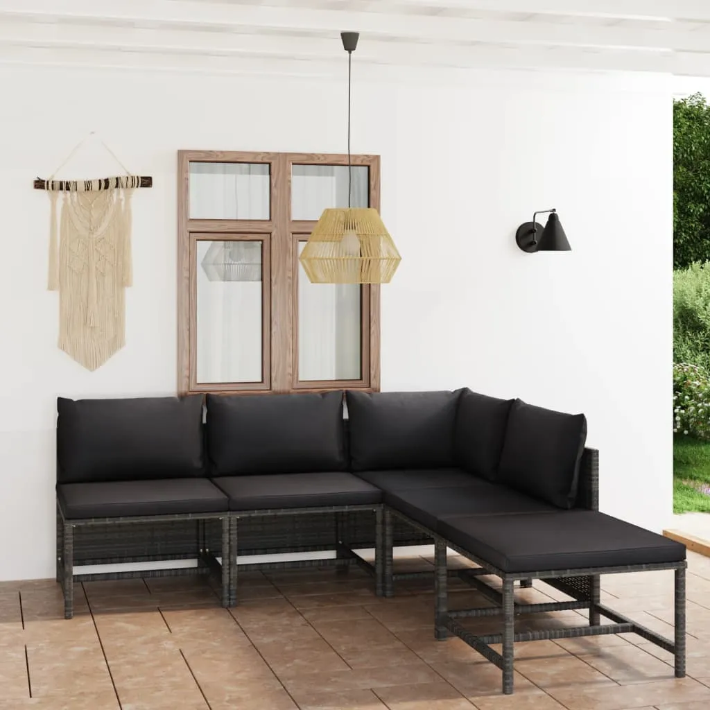 vidaXL Set Divani da Giardino 5 pz con Cuscini in Polyrattan Grigio