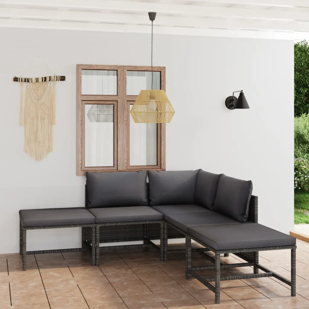 vidaXL Set Divani da Giardino 6 pz con Cuscini in Polyrattan Grigio