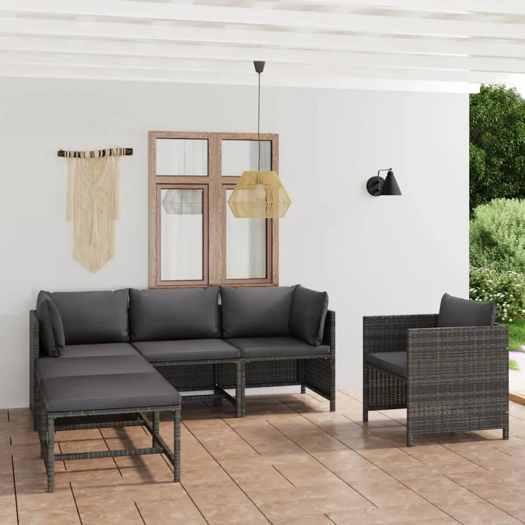 vidaXL Set Divani da Giardino 6 pz con Cuscini in Polyrattan Grigio