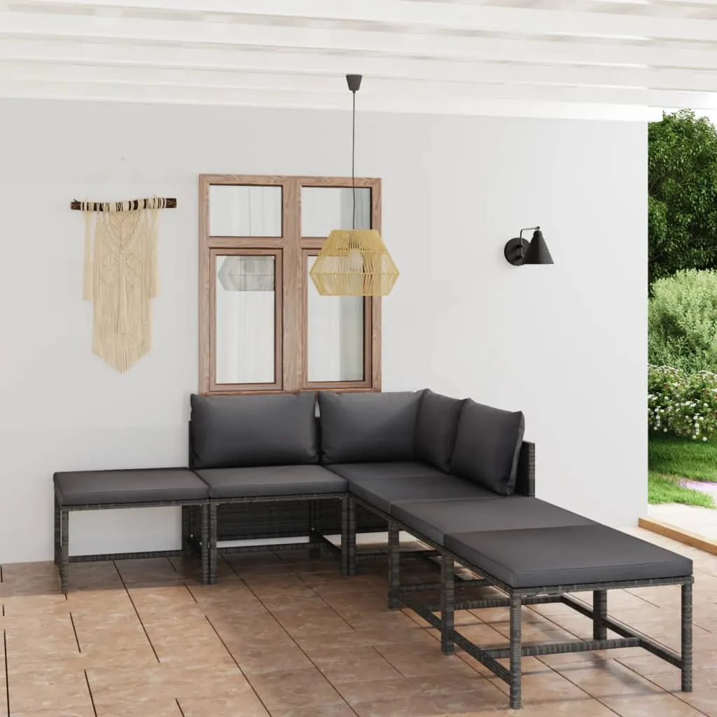 vidaXL Set Divani da Giardino 6 pz con Cuscini in Polyrattan Grigio