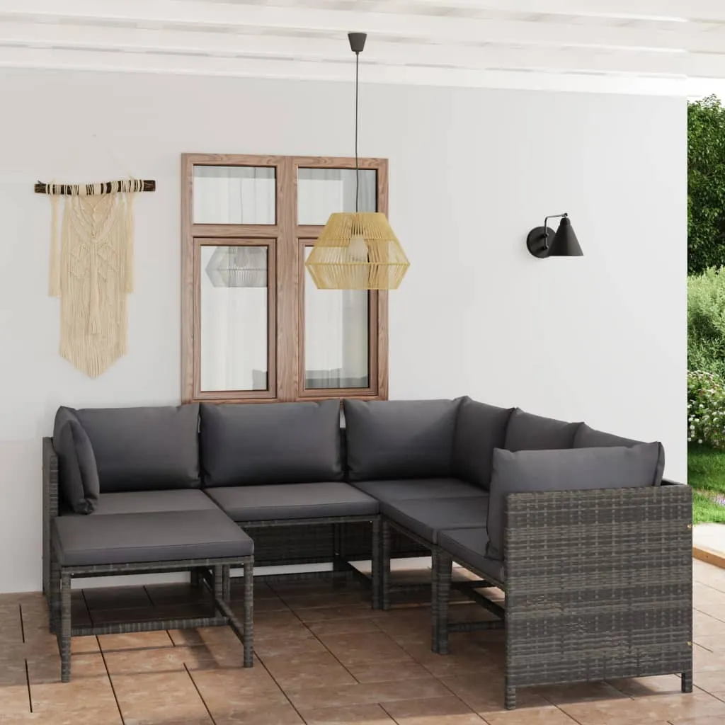 vidaXL Set Divani da Giardino 6 pz con Cuscini in Polyrattan Grigio