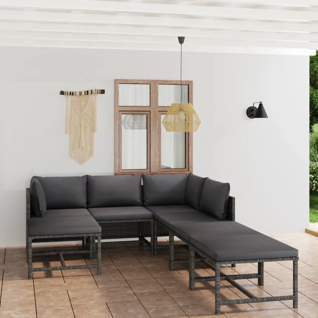 vidaXL Set Divani da Giardino 7 pz con Cuscini in Polyrattan Grigio