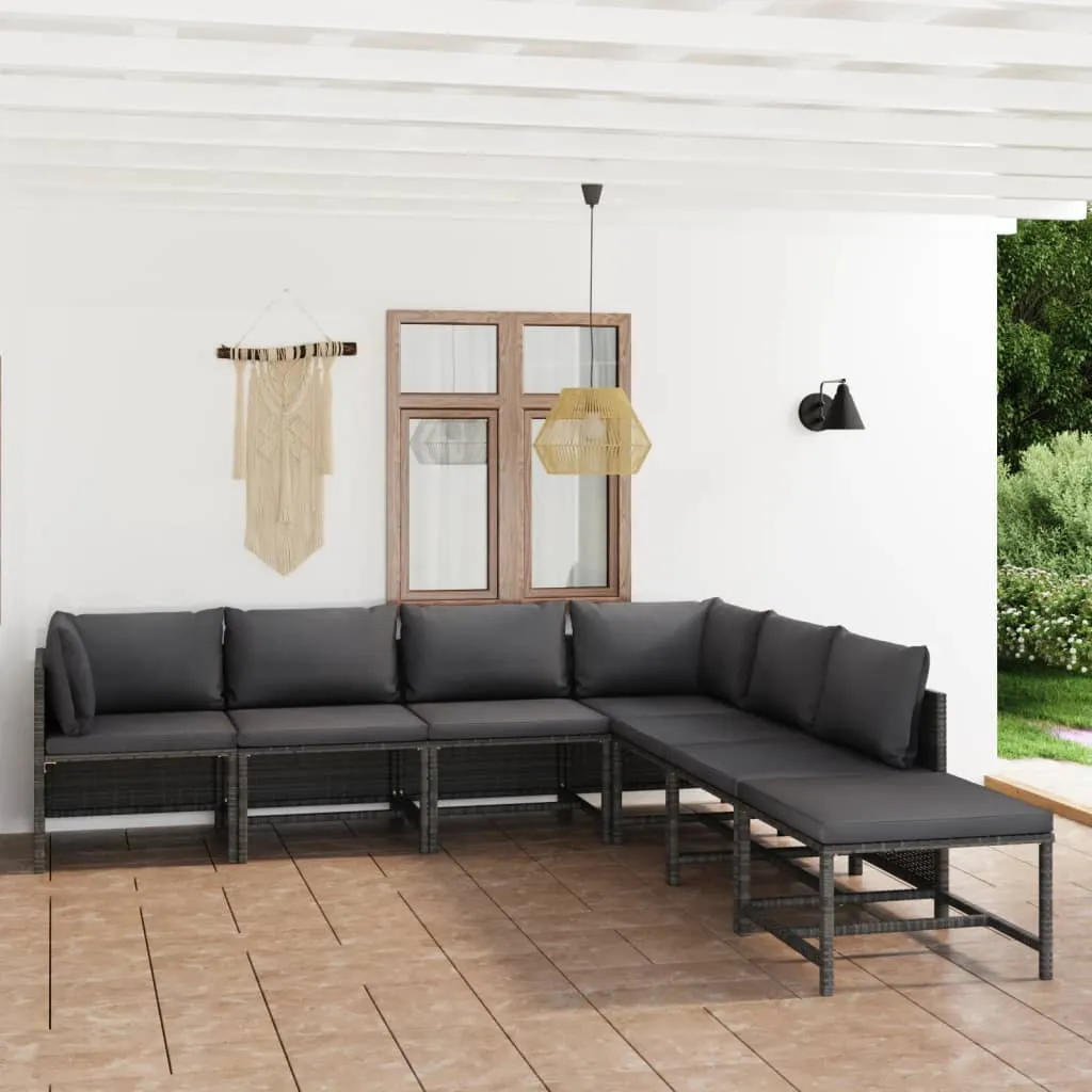 vidaXL Set Divani da Giardino 7 pz con Cuscini in Polyrattan Grigio