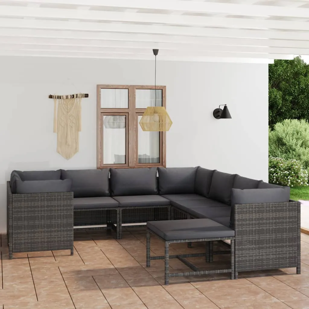 vidaXL Set Divani da Giardino 9 pz con Cuscini in Polyrattan Grigio