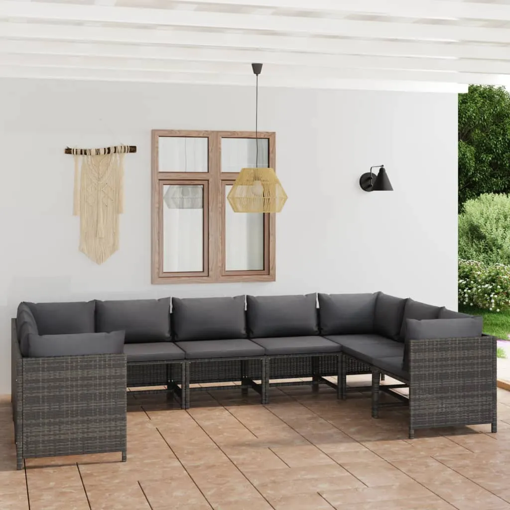 vidaXL Set Divani da Giardino 9 pz con Cuscini in Polyrattan Grigio