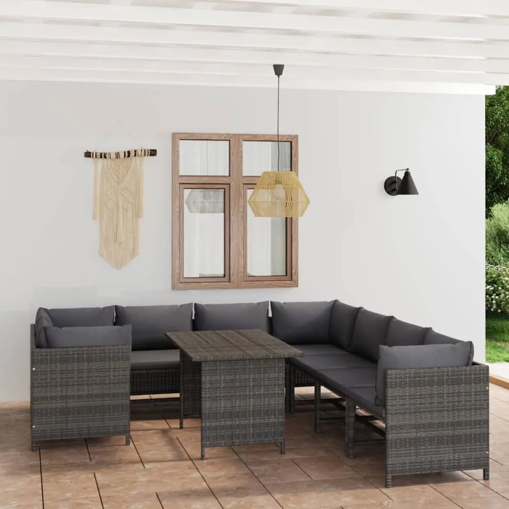 vidaXL Set Divani da Giardino 9 pz con Cuscini in Polyrattan Grigio