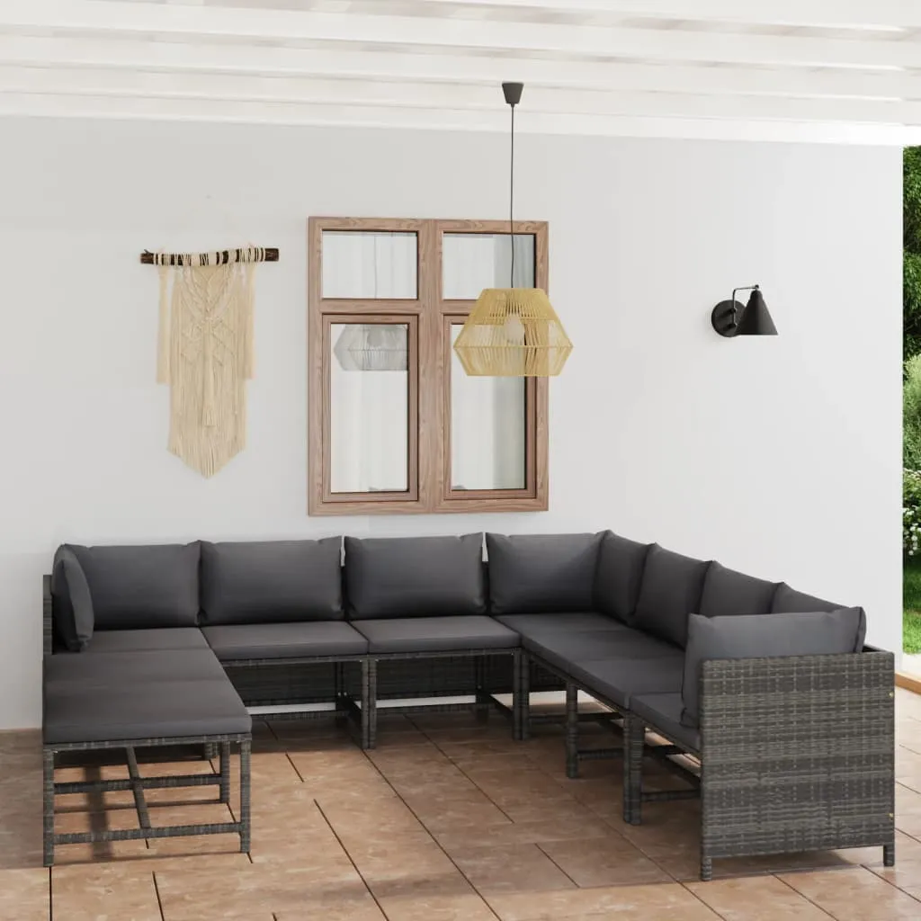 vidaXL Set Divani da Giardino 9 pz con Cuscini in Polyrattan Grigio