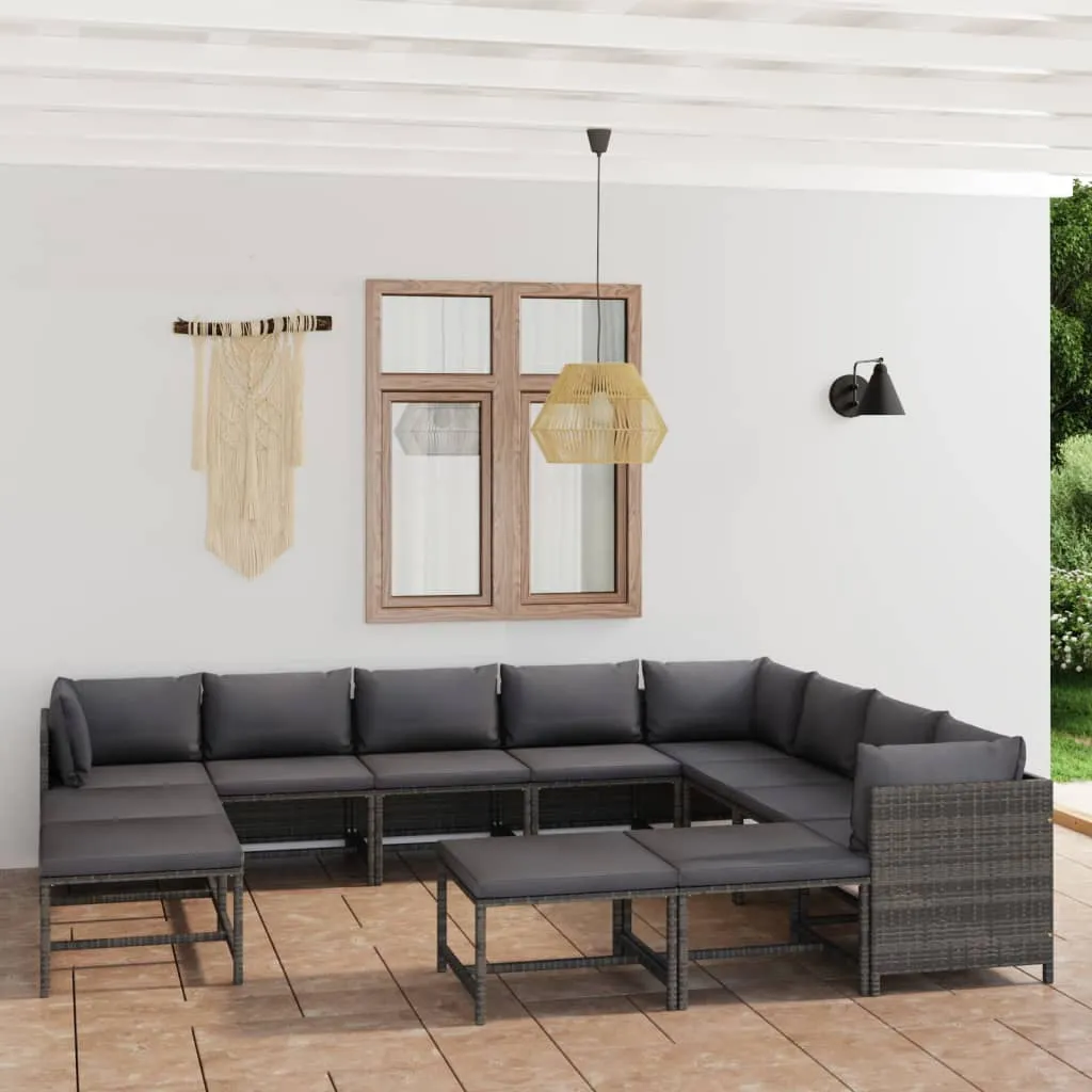 vidaXL Set Divani da Giardino 12 pz con Cuscini in Polyrattan Grigio