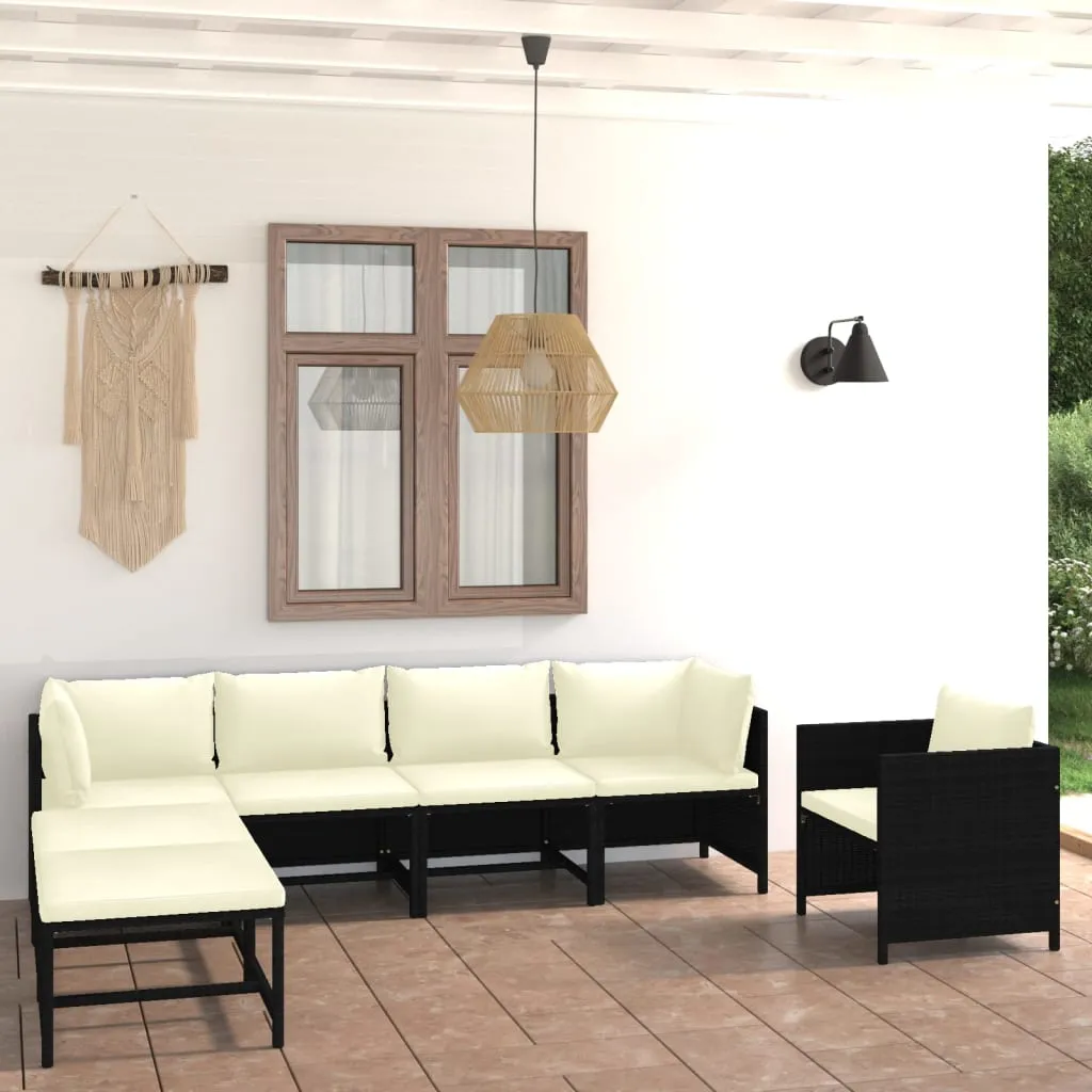 vidaXL Set Divani da Giardino 7 pz con Cuscini in Polyrattan Nero