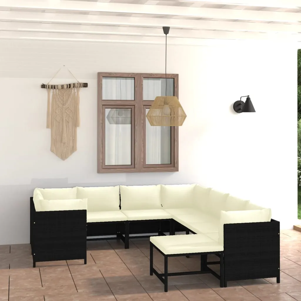 vidaXL Set Divani da Giardino 9 pz con Cuscini in Polyrattan Nero