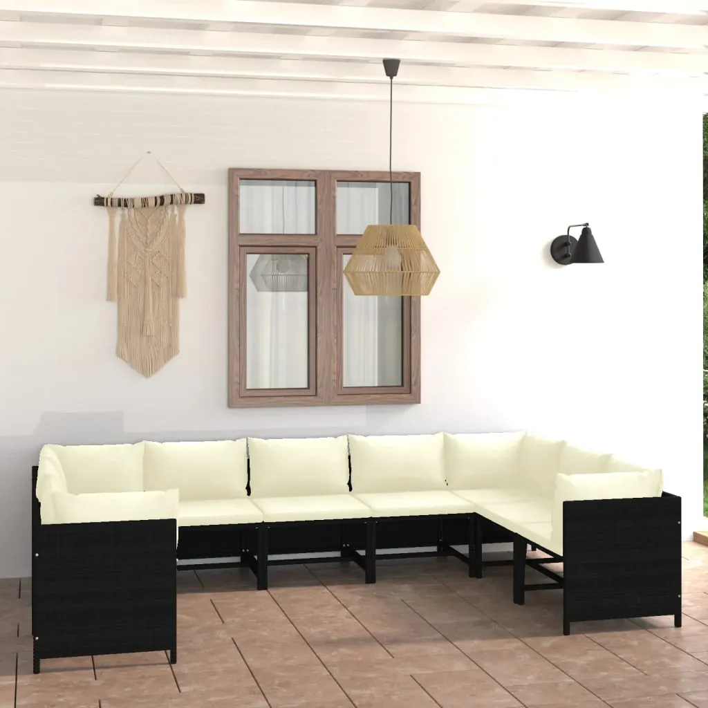 vidaXL Set Divani da Giardino 9 pz con Cuscini in Polyrattan Nero