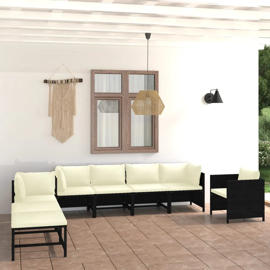 vidaXL Set Divani da Giardino 8 pz con Cuscini in Polyrattan Nero