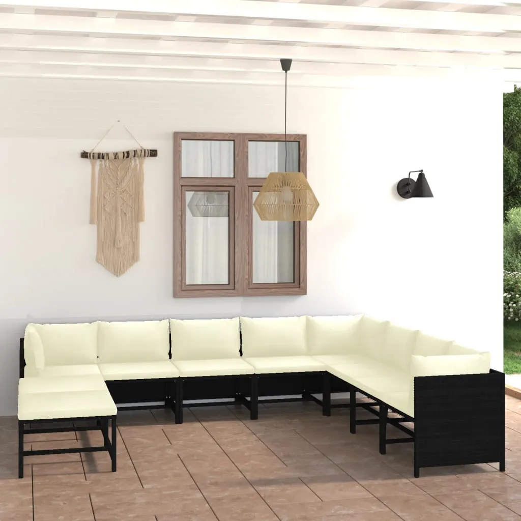 vidaXL Set Divani da Giardino 9 pz con Cuscini in Polyrattan Nero