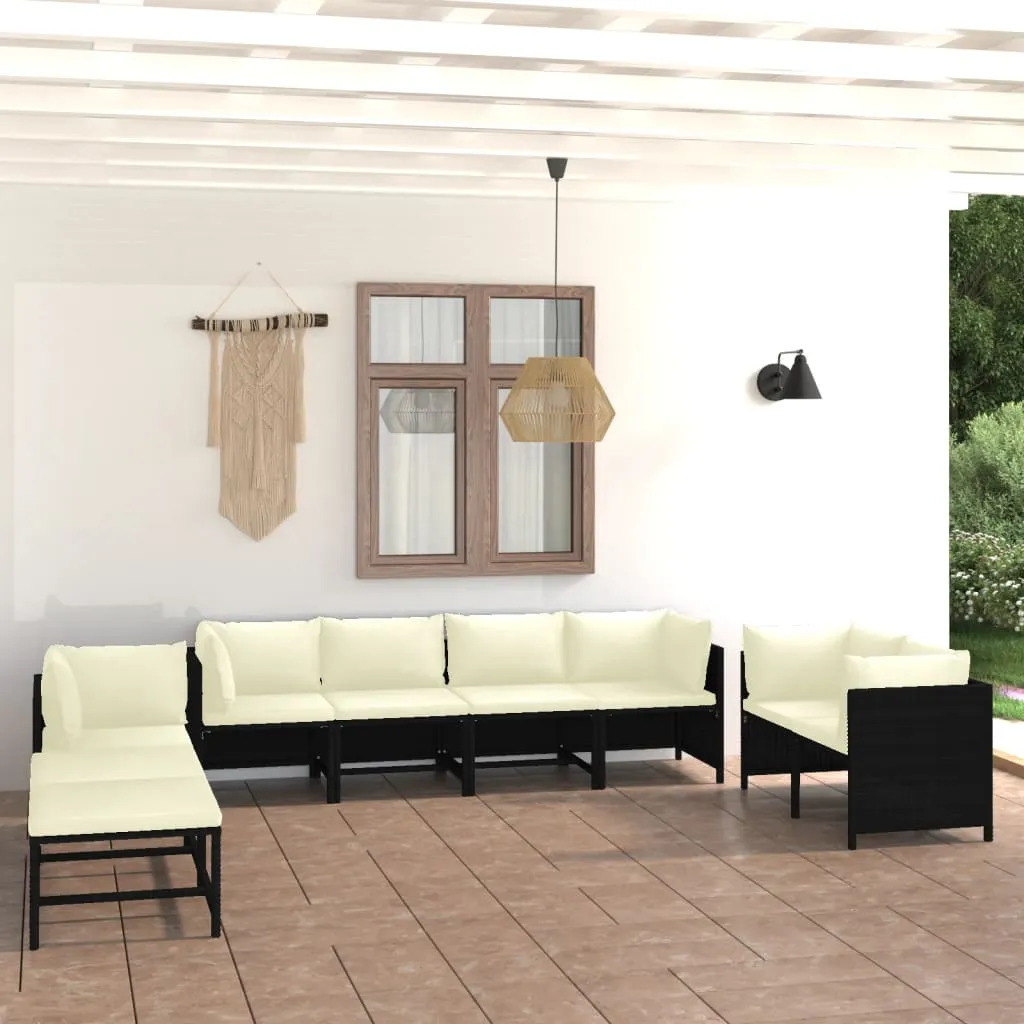 vidaXL Set Divani da Giardino 10 pz con Cuscini in Polyrattan Nero