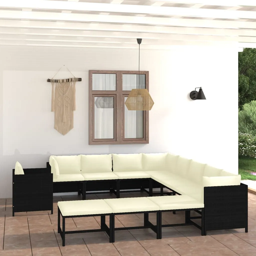 vidaXL Set Divani da Giardino 12 pz con Cuscini in Polyrattan Nero