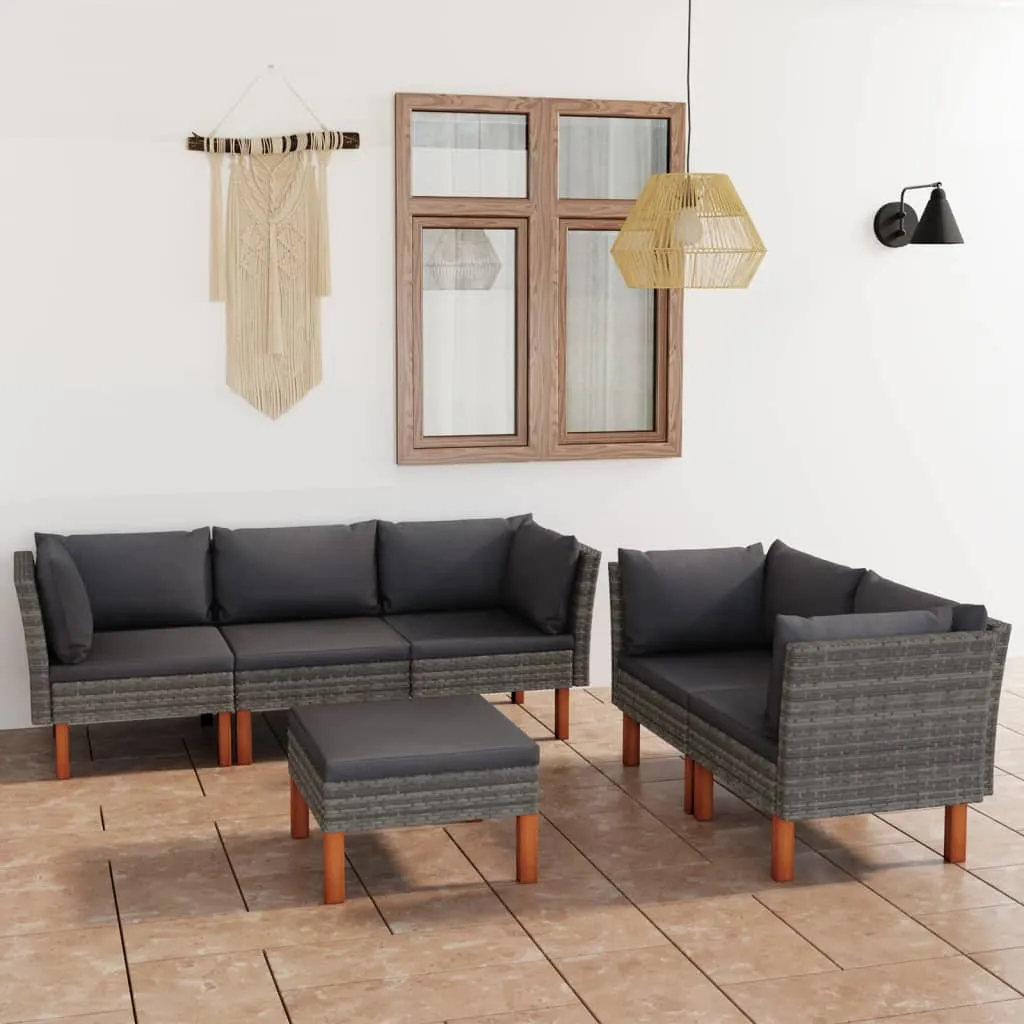 vidaXL Set Divani da Giardino 6 pz con Cuscini in Polyrattan Grigio