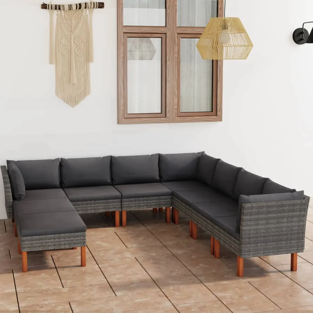 vidaXL Set Divani da Giardino 9 pz con Cuscini in Polyrattan Grigio