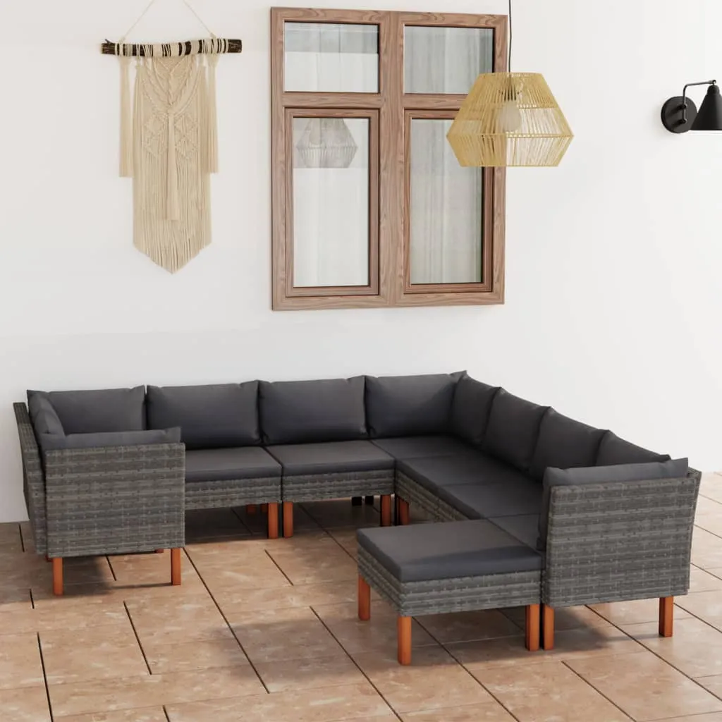 vidaXL Set Divani da Giardino 9 pz con Cuscini in Polyrattan Grigio