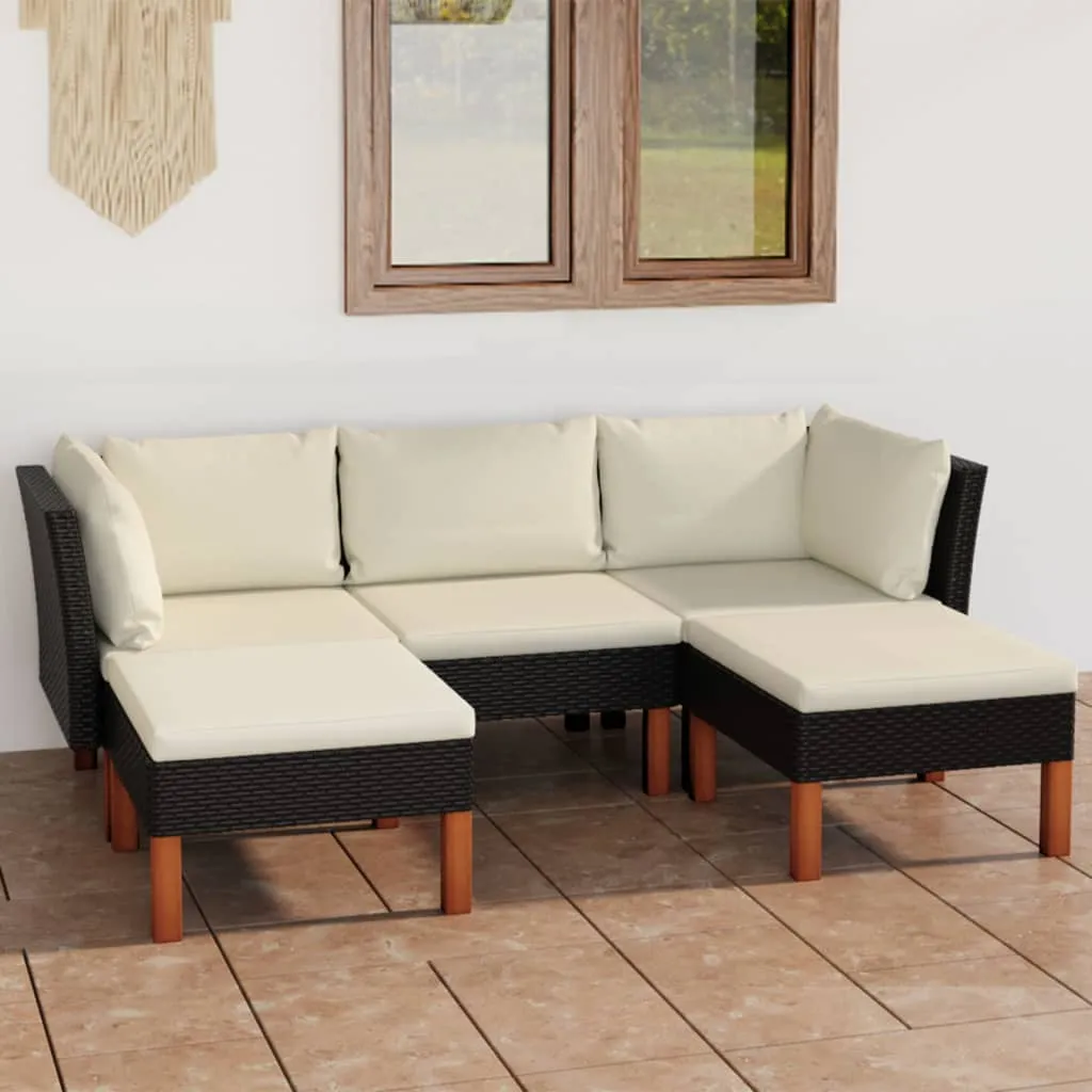 vidaXL Set Divani da Giardino 5 pz con Cuscini in Polyrattan Nero