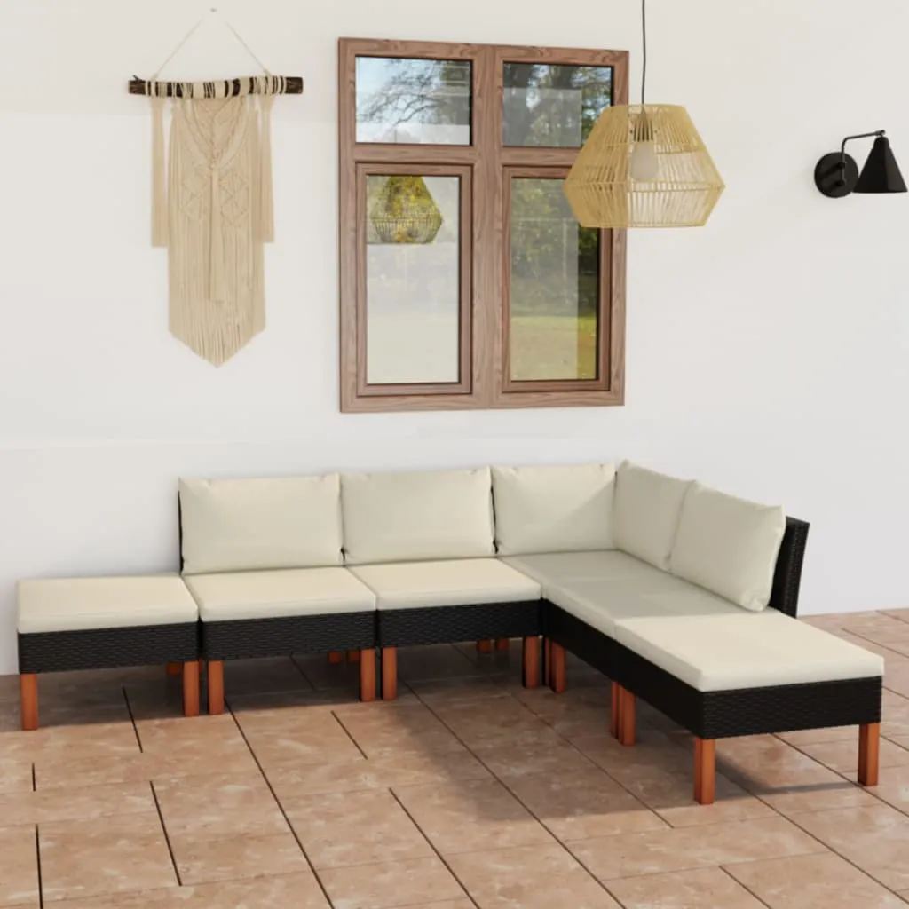 vidaXL Set Divani da Giardino 6 pz con Cuscini in Polyrattan Nero