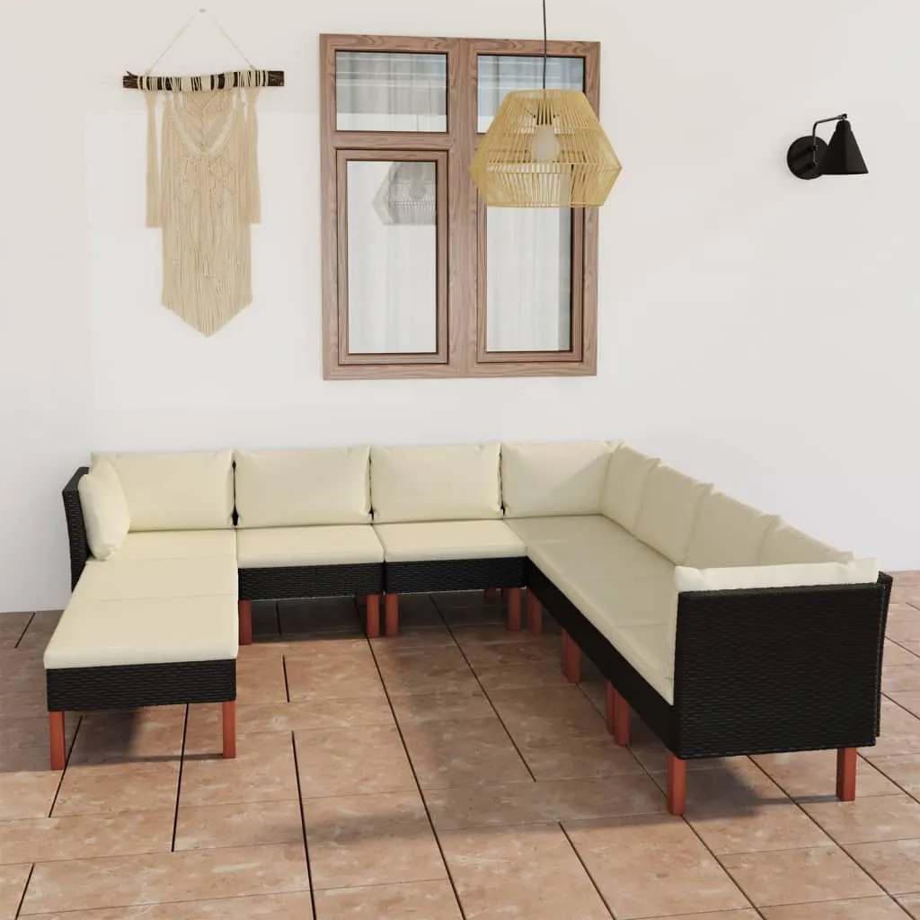 vidaXL Set Divani da Giardino 9 pz con Cuscini in Polyrattan Nero