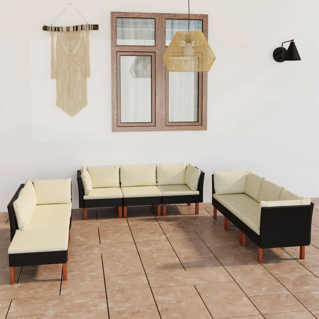 vidaXL Set Divani da Giardino 9 pz con Cuscini in Polyrattan Nero