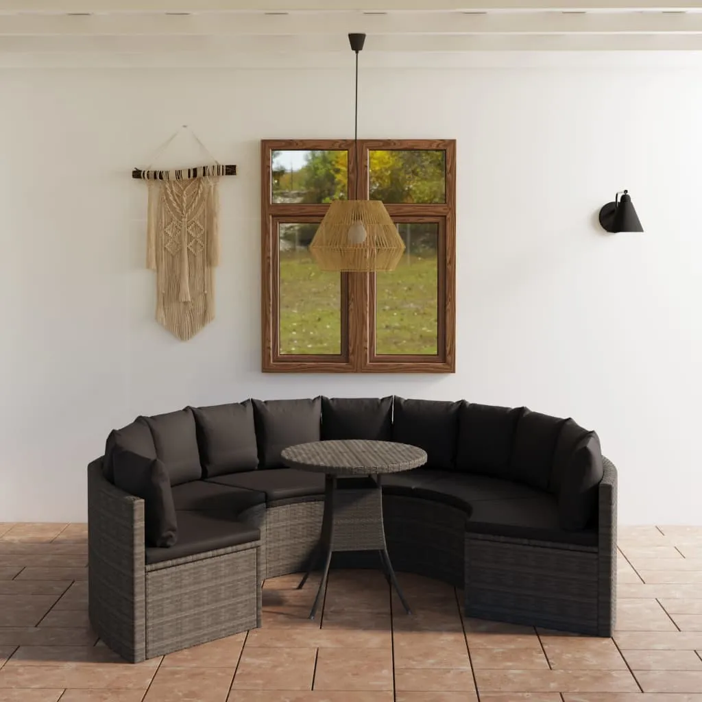 vidaXL Set Divani da Giardino 7 pz con Cuscini in Polyrattan Grigio