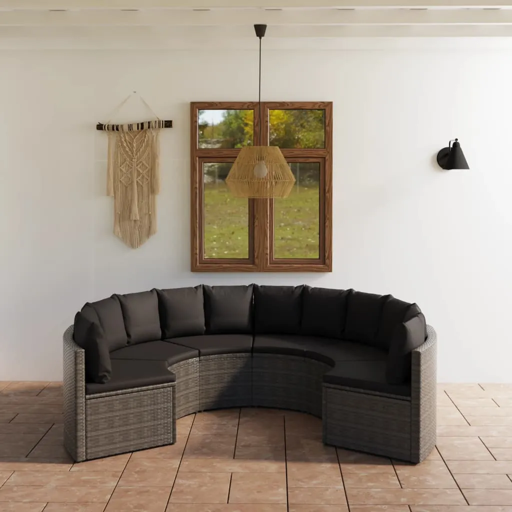 vidaXL Set Divani da Giardino 6 pz con Cuscini in Polyrattan Grigio