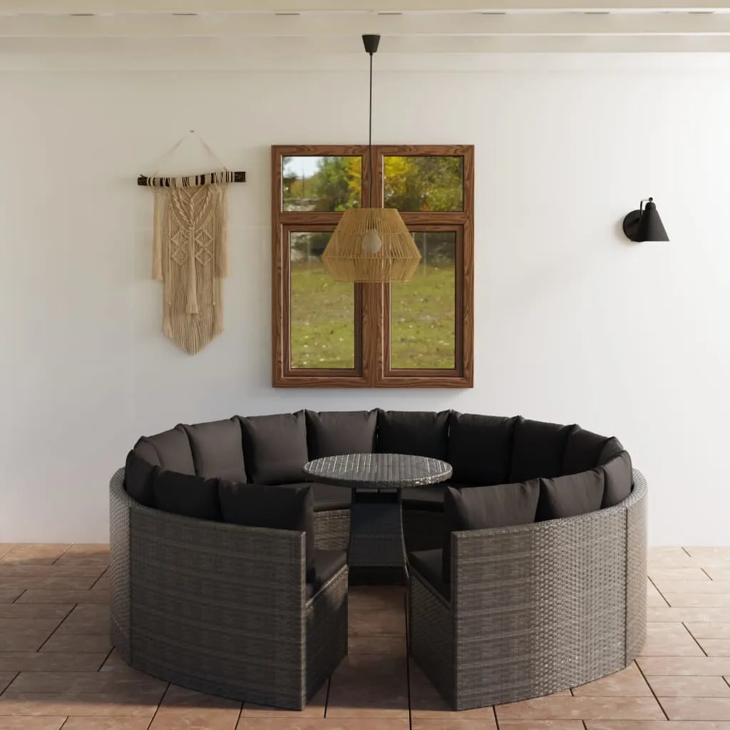 vidaXL Set Divani da Giardino 9 pz con Cuscini in Polyrattan Grigio