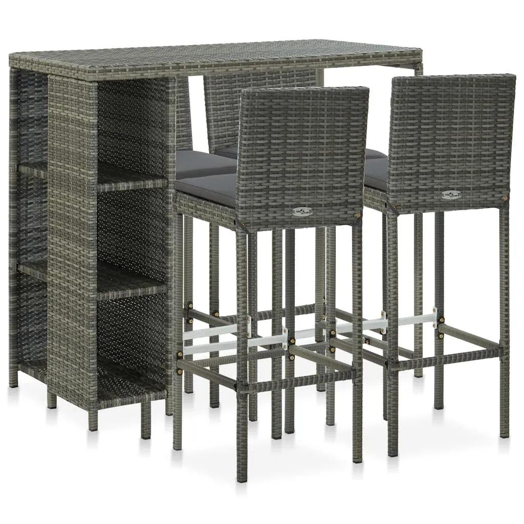 vidaXL Set da Bar da Giardino 5 pz con Cuscini in Polyrattan Grigio