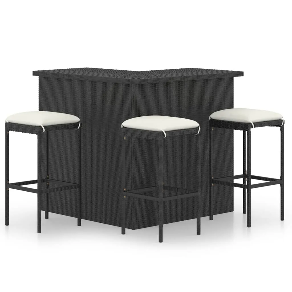 vidaXL Set da Bar da Giardino 4 pz con Cuscini in Polyrattan Nero