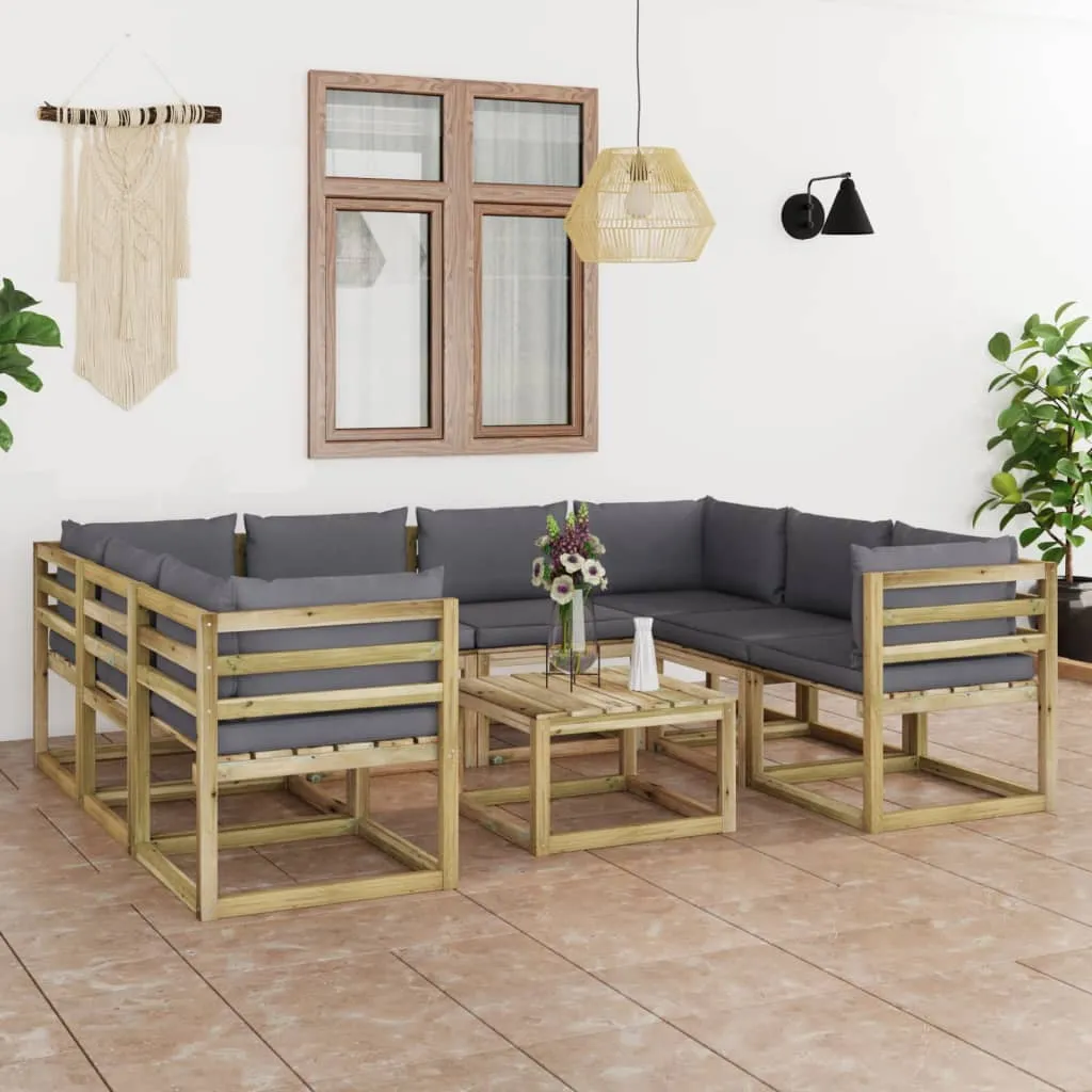 vidaXL Set Salotto Giardino con Cuscini 9 pz in Pino Impregnato