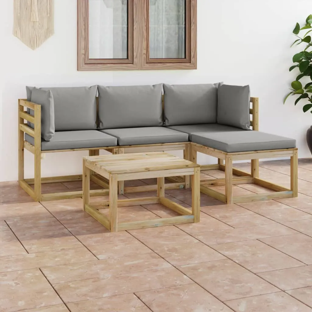 vidaXL Set Salotto da Giardino 5 pz con Cuscini Grigi