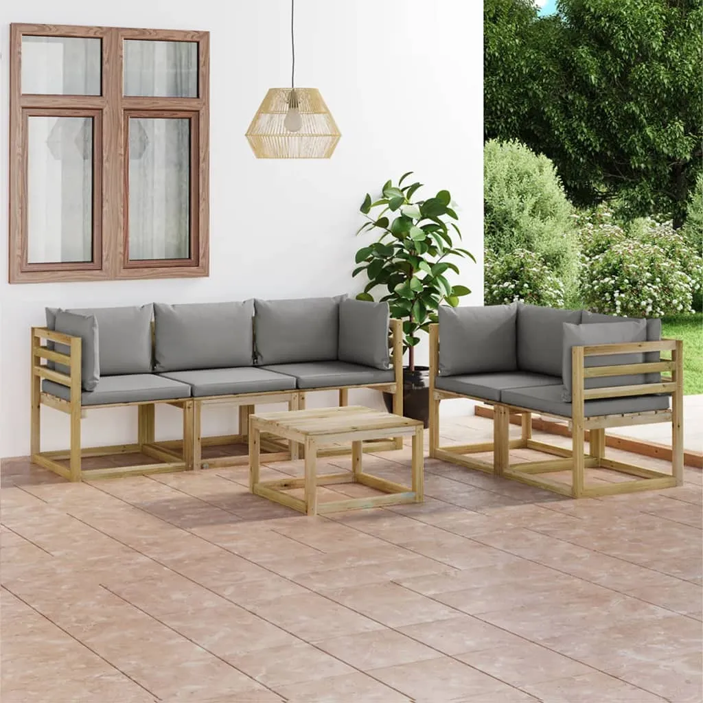 vidaXL Set Salotto da Giardino 6 pz con Cuscini Grigi